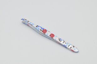 Пінцет для брів Beauty LUXURY P-23 скошений білий із синіми квітами P-23 фото